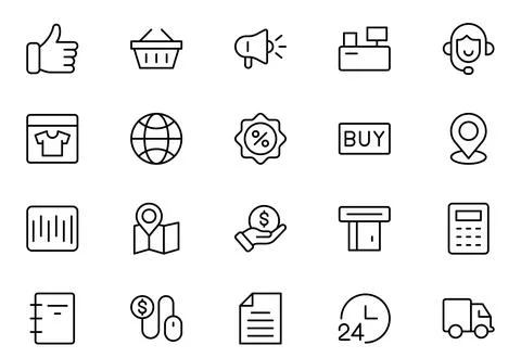 E-Commerce web outline icon set. Online shopping icons for web and mobile a.. Stock Illustration