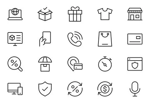 E-Commerce web outline icon set. Online shopping icons for web and mobile a.. Stock Illustration