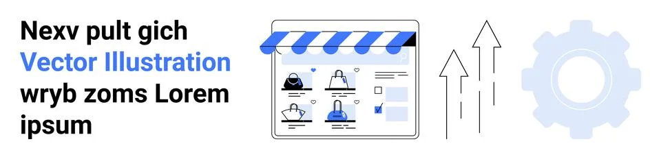 E-commerce web page featuring user profiles, arrows pointing upward, and a ge Stock Illustration