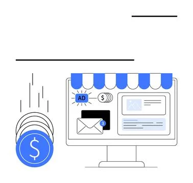 E-commerce web, v08site display with online advertising and monetary system.. Stock Illustration