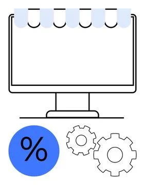 E-commerce web, v09site with discount icon and settings gears, showing onli.. Stock Illustration