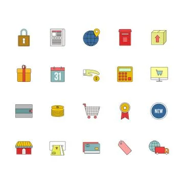 E-Commerce Web Vector Outline Icon Illustration Set Stock Illustration