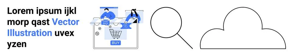 E-commerce Website Analysis with Cloud and Magnifying Glass Icon for Digita.. Stock Illustration