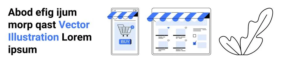 E-Commerce Website and Mobile App Shopping Concept with Storefront Stock Illustration