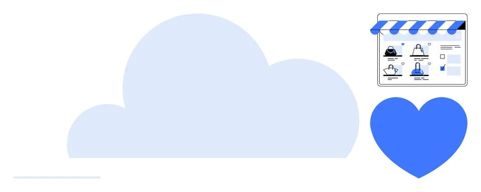 E-commerce Website with Cloud Storage and Customer Support Stock Illustration