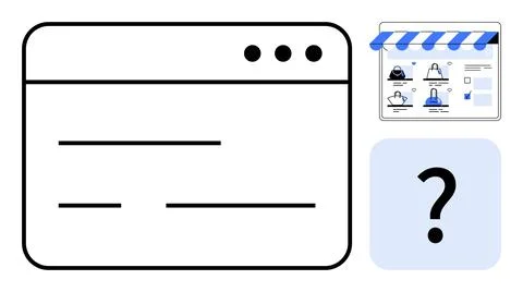 E-commerce Website Design Elements with Shopping Cart Interface and Questio.. Stock Illustration