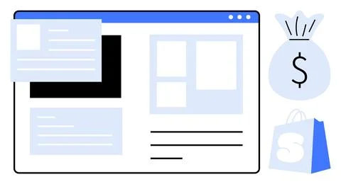 E-commerce Website Interface and Online Shopping with Financial Elements Stock Illustration