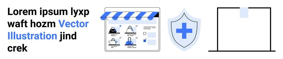 E-commerce Website Interface with Shopping Icons and Security Shield for On.. イラスト素材