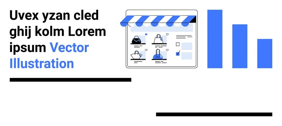 E-commerce website interface with user avatars, checklist, and blue striped h Stock Illustration