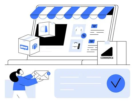 E-commerce Website with Online Shopping Elements and Customer Interaction イラスト素材
