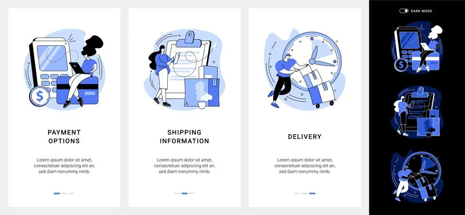 E-commerce website order processing mobile app UI kit. Stock Illustration