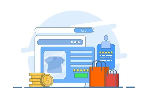 E-commerce website platform concept, Browse shopping from e-commerce website. Illustrazione stock
