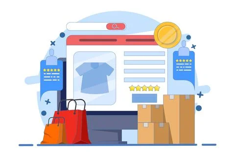 E-commerce website platform concept, Browse shopping from e-commerce website. Stock Illustration