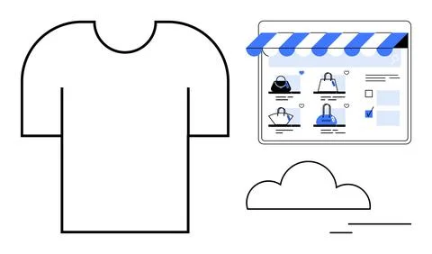E-commerce Website Shopping with T-shirt Icon and Cloud Storage Stock Illustration