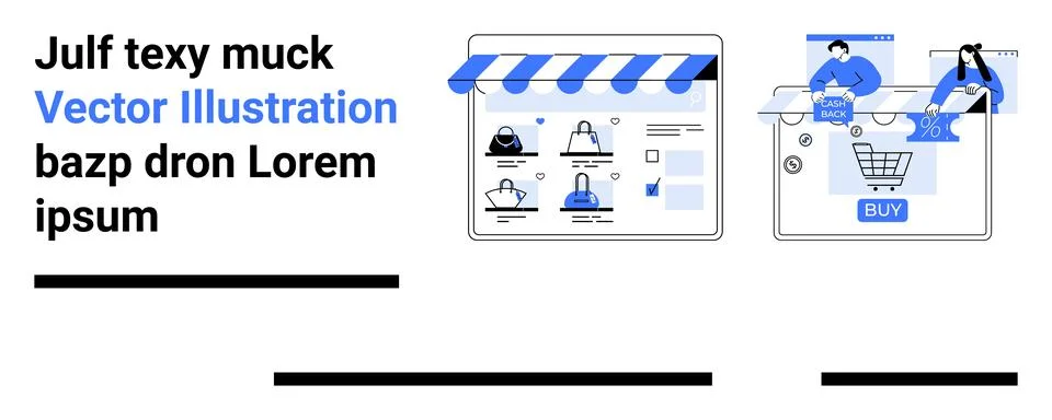 E-commerce website with storefront icon, user profiles, product search and on 库存插图