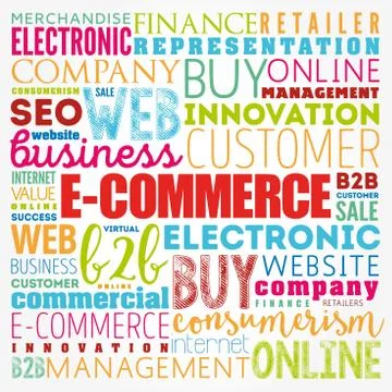 E-COMMERCE word cloud collage, business concept background Stock Illustration