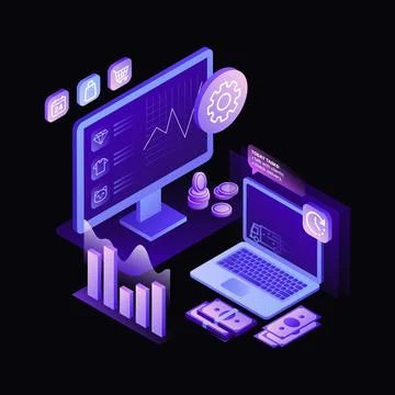 E-Commerce Work Space Illustration. Sales. Black Template 스톡 일러스트