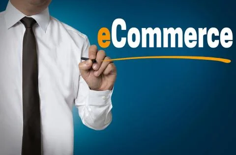 E commerce is written by businessman background concept Stock Photos