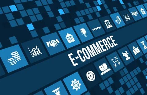 E-commerce&amp;internet shopping concept image with business icons and copyspace. Stock-Illustration
