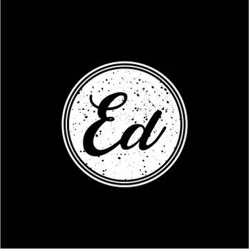 E D Initial Handwriting In Black and White Circle Frame Design Stock Illustration