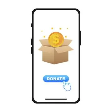E-donation concept. make a donation online using mobile phone.charity. vect.. Stock Illustration