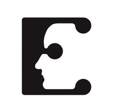 E e Logo logotype - English font upper case letter - human faces of cyborg Stock Illustration
