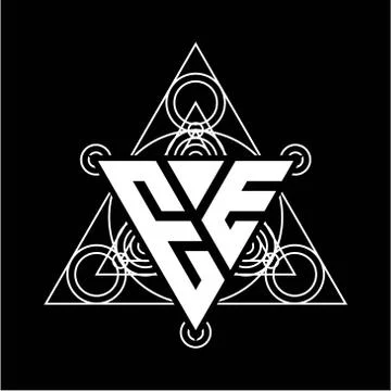 E E Monogram letter logo with triangle shape design template with sacred geom Stock Illustration