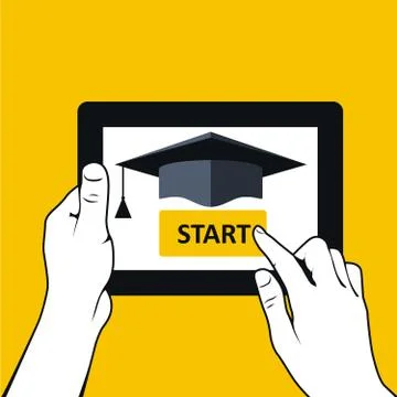 E-education and distance learning - hands with tablet pc Illustrazione stock