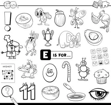 E is for educational task coloring book Illustrazione stock