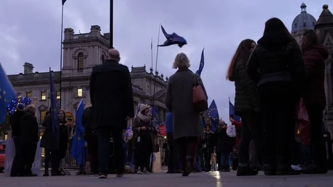E EU supporters outside Westminster in the evening 4K Stock Footage 122204387