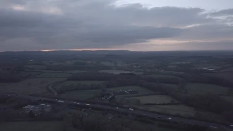 E Evening A34 traffic aerial in Berkshire UK Stock Footage 111932027