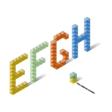 E F G H - Pixel Isometric Alphabet Stock Illustration
