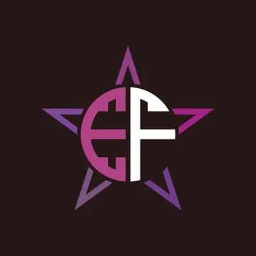 E F initials circle with stars and black background Stock Illustration