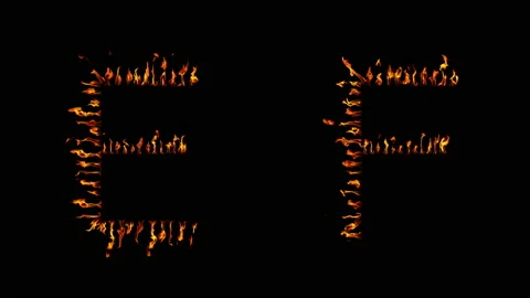 E F text. real fire flaming in slow motion. Stock Footage 143682385