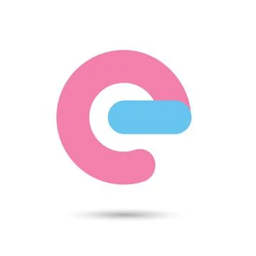 E font vector with blue and pink color on White background, Futuristic font,  Illustrazione stock