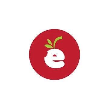 E fruit with leaf Logo Design. Great Logo Leters Icon Vector Design Stock Illustration