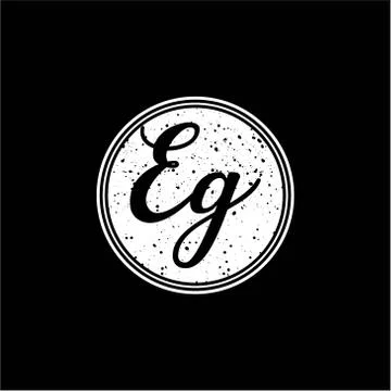 E G Initial Handwriting In Black and White Circle Frame Design Stock Illustration