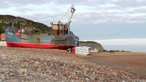 E Hastings West Cliff Funicular fishing area 4K Stock Footage 118389977