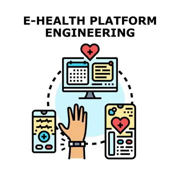 E health platform engineering connecting digital medical services Illustrazione stock