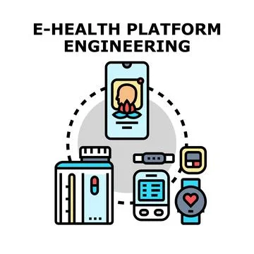 E health platform engineering connecting medical devices and applications Illustrazione stock