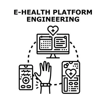 E health platform engineering connecting digital medical services Stock Illustration