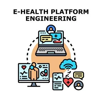 E health platform engineering developing medical technology concepts Stock Illustration