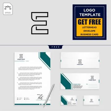 E initial logo template and stationery design Stock Illustration