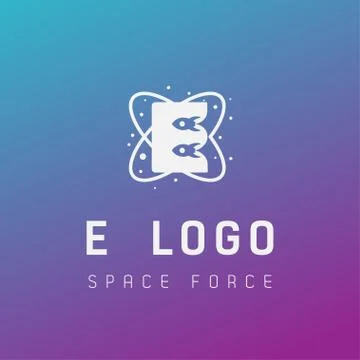 E initial space force logo design galaxy rocket vector in gradient background Illustrazione stock