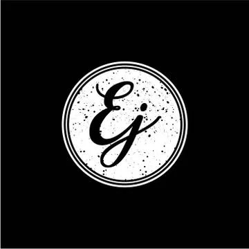 E J Initial Handwriting In Black and White Circle Frame Design Stock Illustration