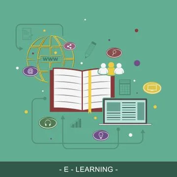 E-Learing flat vector illustration concept. Stock Illustration