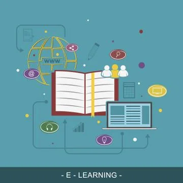 E-Learing flat vector illustration concept. Stock Illustration