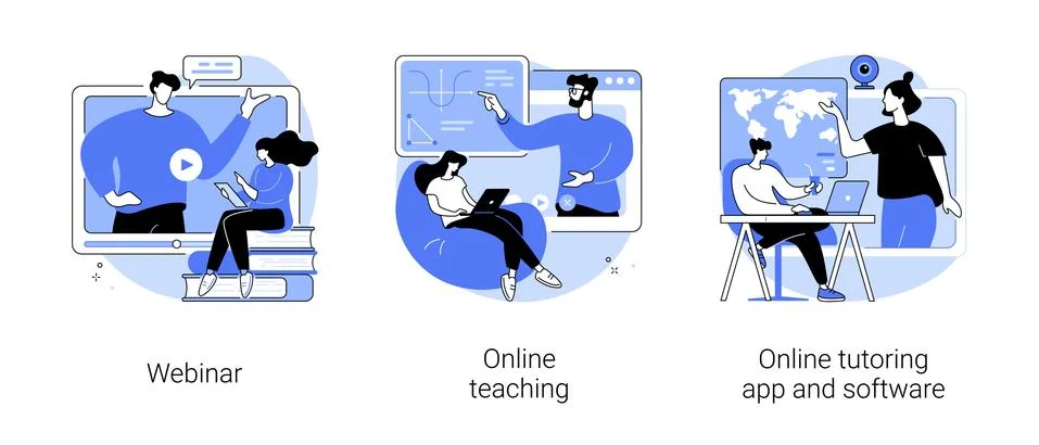 E-learning abstract concept vector illustrations. 스톡 일러스트