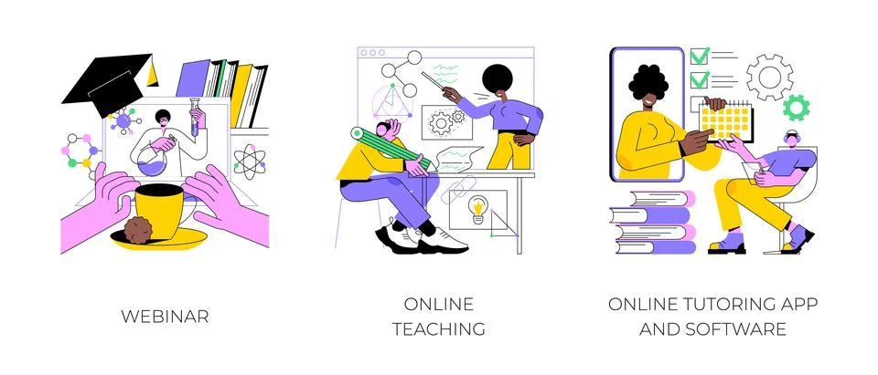 E-learning abstract concept vector illustrations. Illustrazione stock
