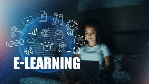 E-learning allows students to study from home and access digital resources in Stock Photos